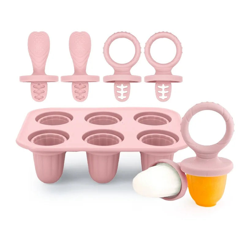 4/6 Cavity New Baby Teething Ice Cream Stick Mold Perfect for Freezing Milk Homemade Popsicles Summer Kitchen DIY Ice Cream Mold