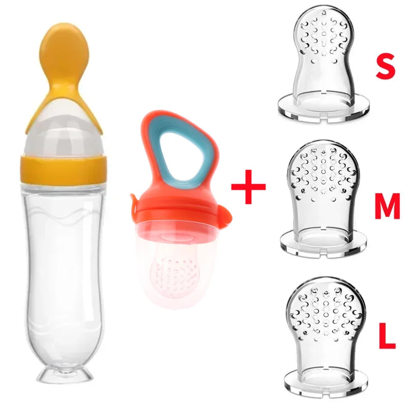 Safe Baby Spoon Bottle and Fruit Feeder Kit Baby Feeding Bottle Toddler Fresh Vegetable Fruit Pacifier Toddler Feeding Supplies