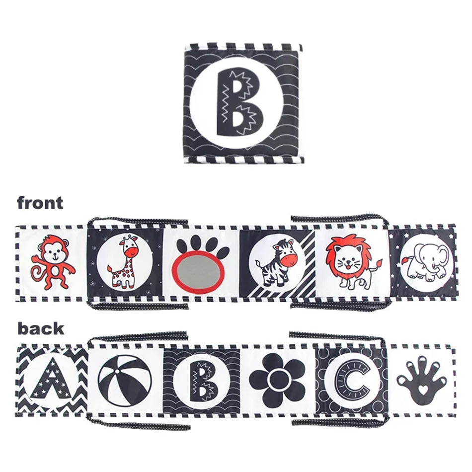 Baby Cloth Book High Contrast Baby Toys 0M+ Newborn Crib Toys Black and White Animal Sensory Cloth Books Montessori Toys