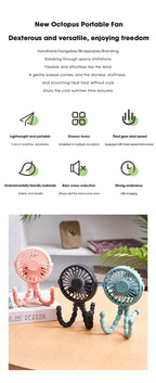 Portable USB Desktop Folding Fan,Outdoor Baby Stroller Handheld Fan, Summer Mute Small Multifunctional Octopus Mini Fan