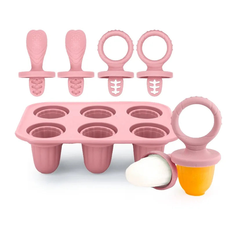 4/6 Cavity New Baby Teething Ice Cream Stick Mold Perfect for Freezing Milk Homemade Popsicles Summer Kitchen DIY Ice Cream Mold