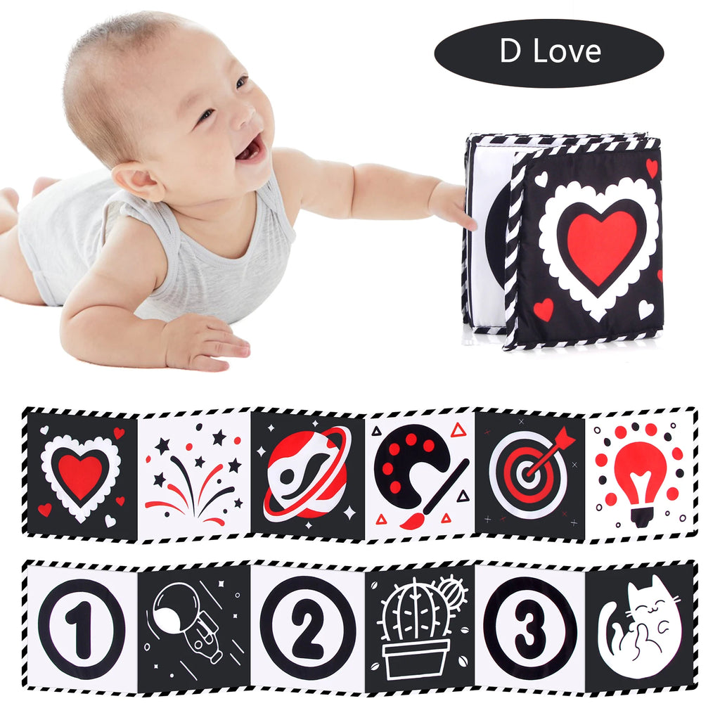 Baby Cloth Book High Contrast Baby Toys 0M+ Newborn Crib Toys Black and White Animal Sensory Cloth Books Montessori Toys