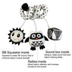 Hanging Toys Car Seat Crib Mobile Infant Baby Spiral Plush Bed Stroller Bar Black and White Color Toy with Rattles BB Squeaker