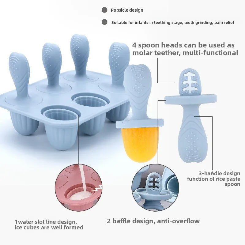 4/6 Cavity New Baby Teething Ice Cream Stick Mold Perfect for Freezing Milk Homemade Popsicles Summer Kitchen DIY Ice Cream Mold