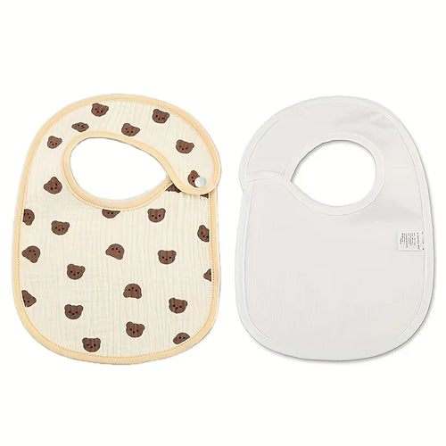 2pcs Newborn Baby Cotton Gauze Bibs Waterproof Infant Boys Girls Burp Cloths Printing Scarf Toddler Saliva Towel Feeding Stuff