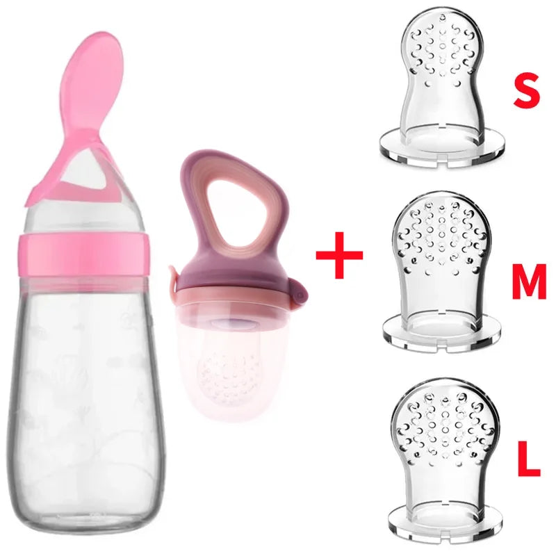 Safe Baby Spoon Bottle and Fruit Feeder Kit Baby Feeding Bottle Toddler Fresh Vegetable Fruit Pacifier Toddler Feeding Supplies