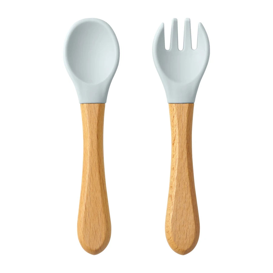 Set Cuillère & Fourchette Bébé en Silicone – Apprentissage des Repas