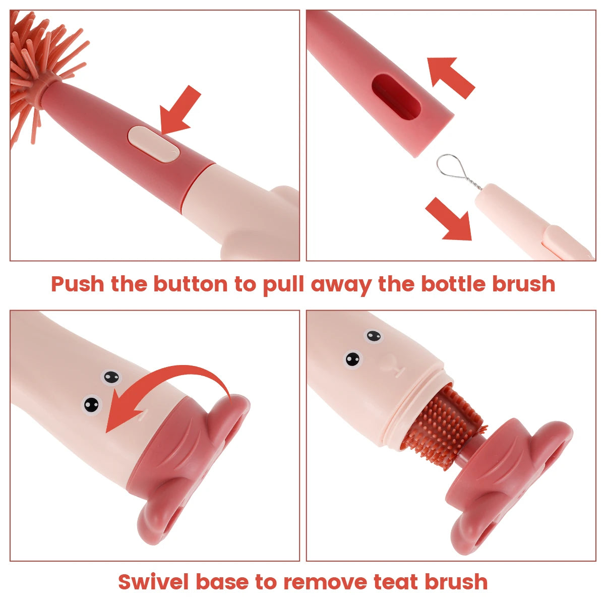 Brosse Biberon Silicone 3-en-1 – Brosse, Paille & Tétine