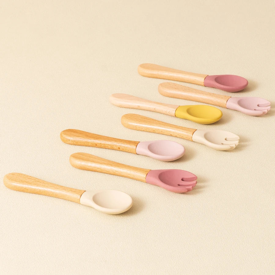 Set Cuillère & Fourchette Bébé en Silicone – Apprentissage des Repas