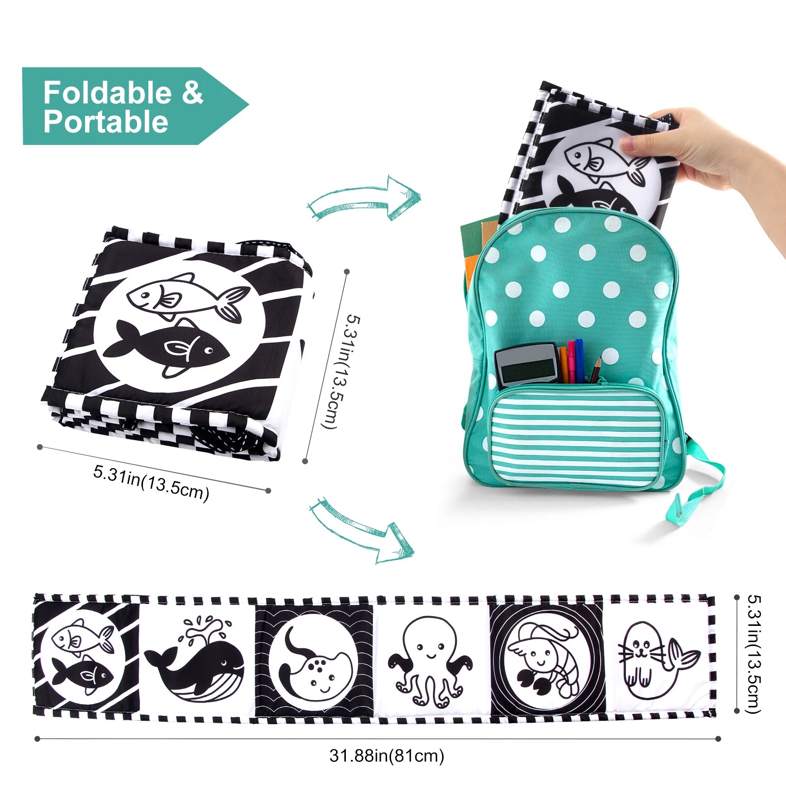 Baby Cloth Book High Contrast Baby Toys 0M+ Newborn Crib Toys Black and White Animal Sensory Cloth Books Montessori Toys