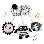 Hanging Toys Car Seat Crib Mobile Infant Baby Spiral Plush Bed Stroller Bar Black and White Color Toy with Rattles BB Squeaker