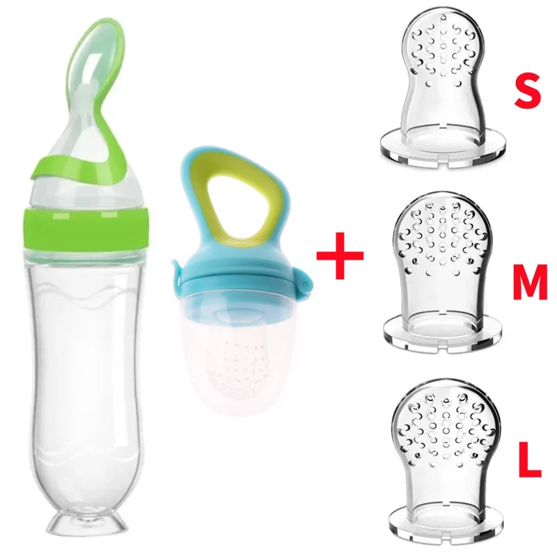 Safe Baby Spoon Bottle and Fruit Feeder Kit Baby Feeding Bottle Toddler Fresh Vegetable Fruit Pacifier Toddler Feeding Supplies