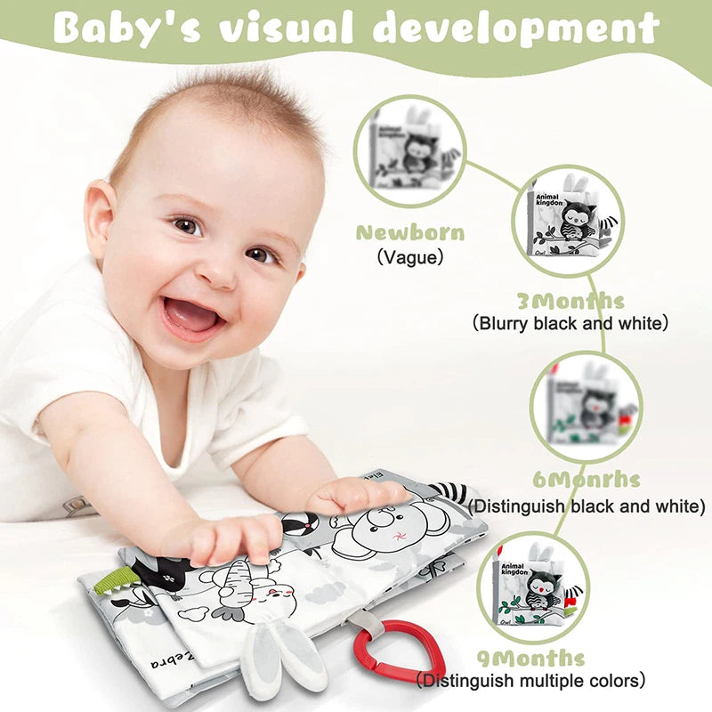 Soft Baby Books 3D Touch Feel High Contrast Cloth Book Sensory Early Learning Stroller Toys for Infant Toddler Gifts 0-12 Months