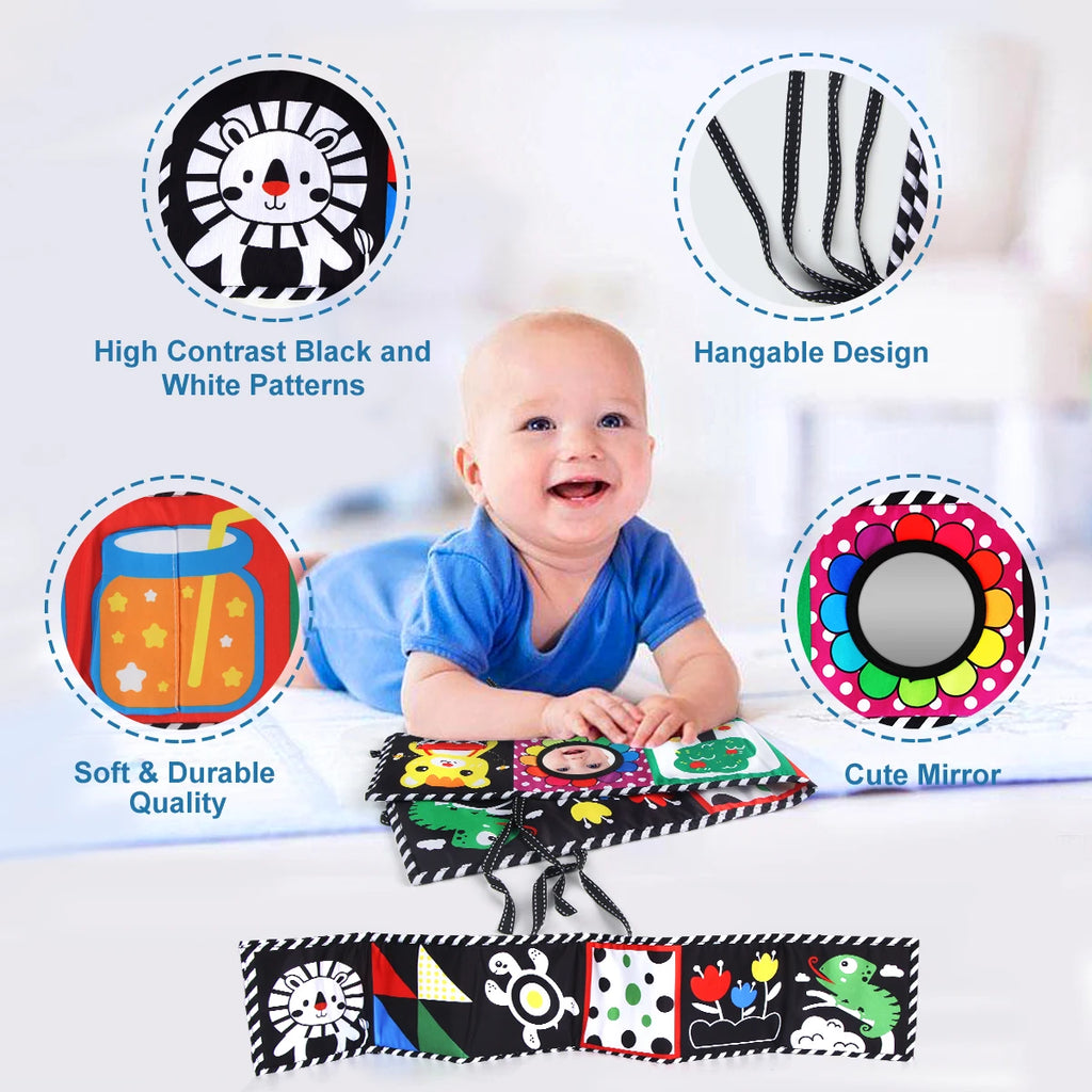 Baby Cloth Book High Contrast Baby Toys 0M+ Newborn Crib Toys Black and White Animal Sensory Cloth Books Montessori Toys
