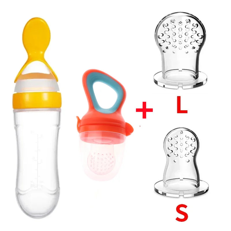 Safe Baby Spoon Bottle and Fruit Feeder Kit Baby Feeding Bottle Toddler Fresh Vegetable Fruit Pacifier Toddler Feeding Supplies