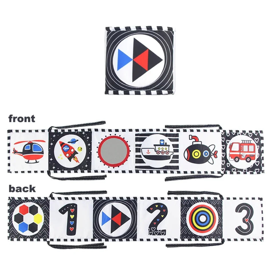 Baby Cloth Book High Contrast Baby Toys 0M+ Newborn Crib Toys Black and White Animal Sensory Cloth Books Montessori Toys