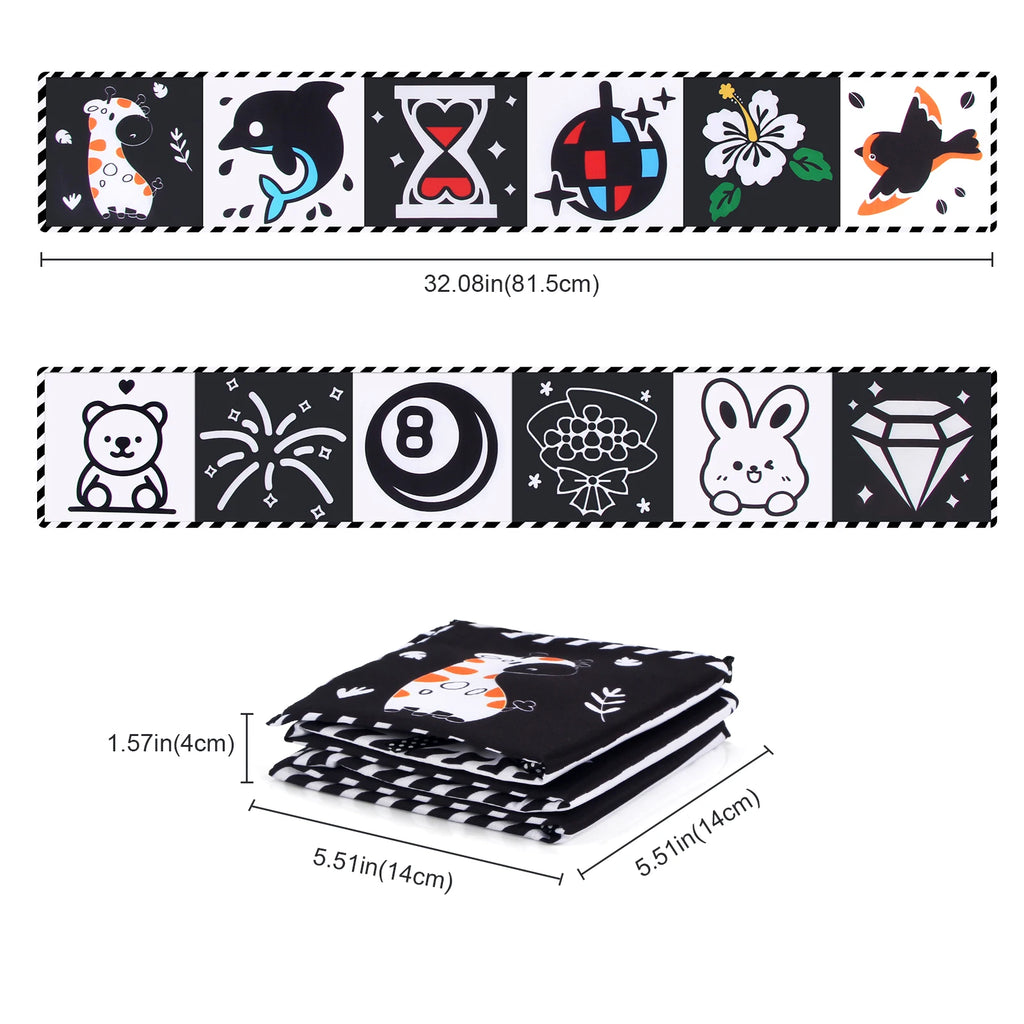 Baby Cloth Book High Contrast Baby Toys 0M+ Newborn Crib Toys Black and White Animal Sensory Cloth Books Montessori Toys
