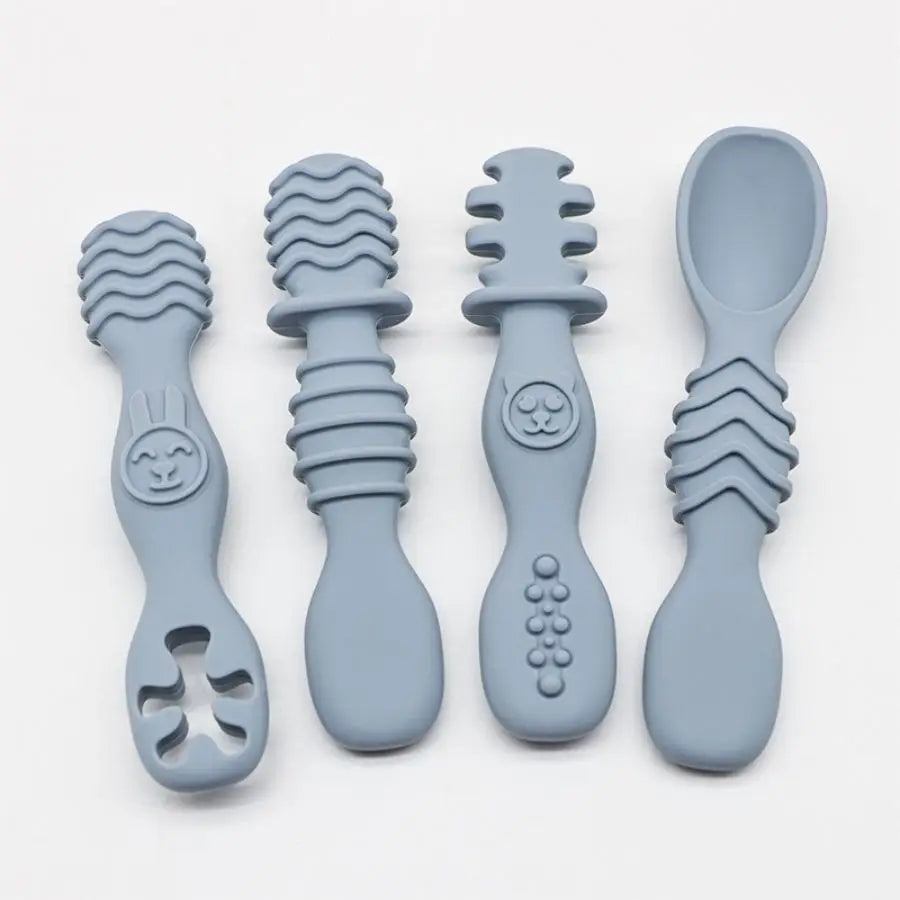 4pcs silicone baby food spoon, training spoon for babies over 6 months old, easy-to-grip tableware, Christmas gift